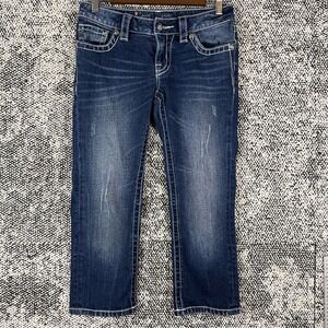 Miss Me Crop Blue Jeans Women 26 FITS (28 X 21) Thick Stitch JS4009C9 Distressed